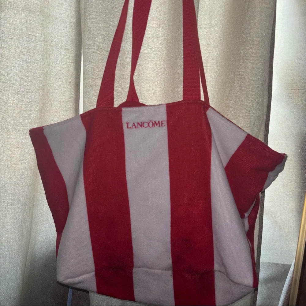 Lancôme Beach Towel Tote Bag Orange And White - 15”x13”x7”-
